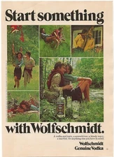 Vintage Print Ad Wolfschmidt Genuine Vodka - Start Something - June 1975 11"x8"
