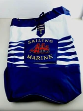 Nautical Nylon Drawstring Backpack Book Bag Sailing Marine Shoulder Straps