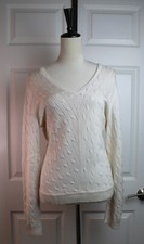 VTG LAUREN Ralph Lauren Ivory 95 Silk V-Neck Pullover Cable Knit Sweater Size L