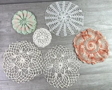 Lot Of 6 Handmade Vintage Round Doilies Various Colors