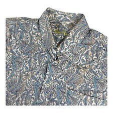 Alan Flusser Men's L Blue Paisley Print Long Sleeve Button Front Cotton Shirt