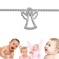 Taufe WeißGold 333 Kinder Schutz Engel Zirkonia AnhäNger Mit Kette Silber 925