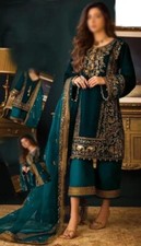 Pakistani Indian Bridal Organza Embroidery Dress With Organza Embroidery Dupatta