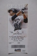 MILWAUKEE BREWERS VS REDS 8/16/2013 FULL TICKET ~ JONATHAN LUCROY (WALKOFF HR)