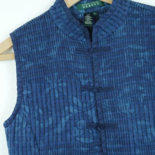 Ralph Lauren Small Vest Blue Quilted Embroidered Mandarin Collar Asian Boho Silk - Picture 3 of 7