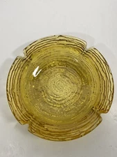 Vintage Ashtray Anchor Hocking Amber Soreno Bark, Round Glass, 6.25"