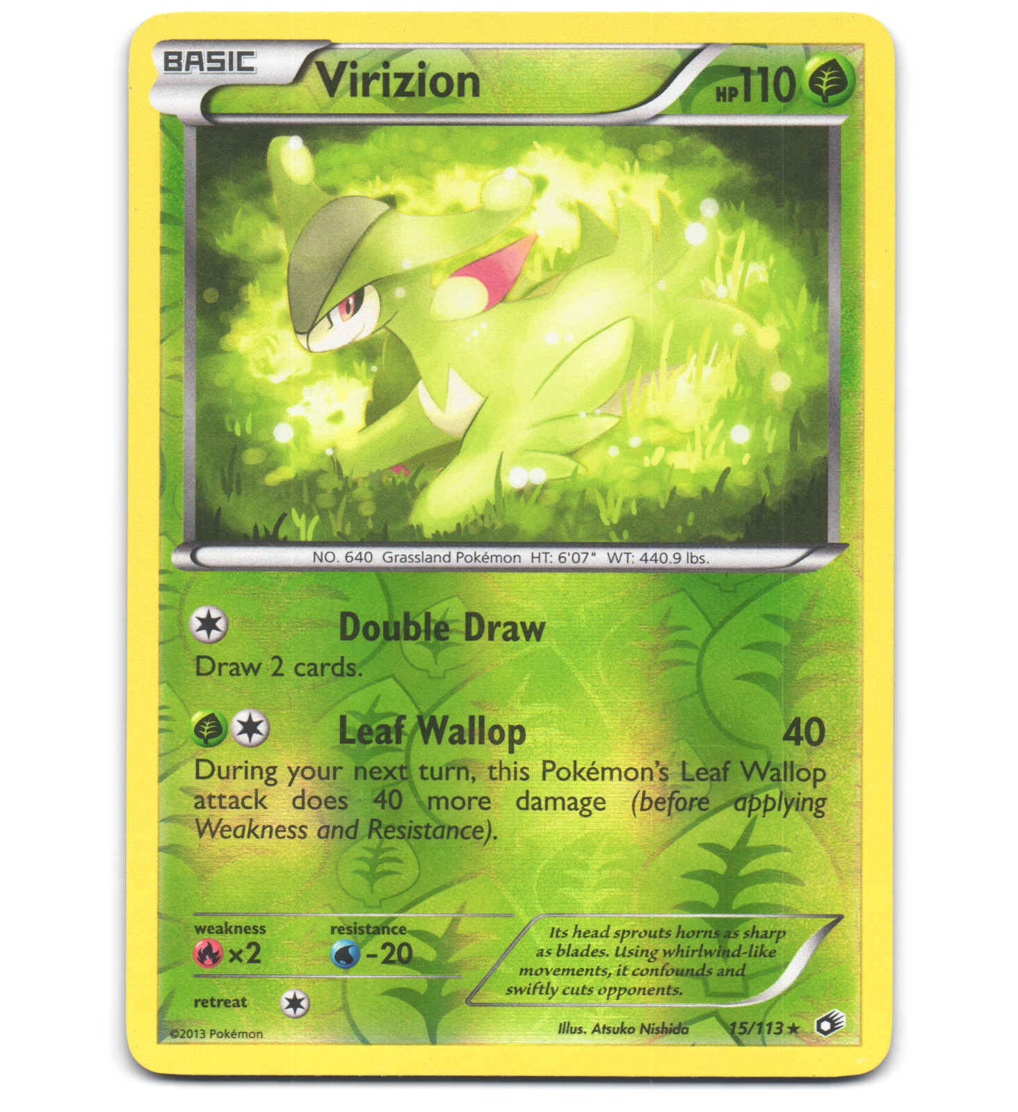 Pokemon 2013 Light Play Virizion 15/113 Legendary Treasures REVERSE Card