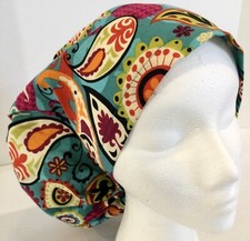 Teal Paisley Medical No Band Bouffant Euro Scrub Cap Surgery Hat Chef Pediatric
