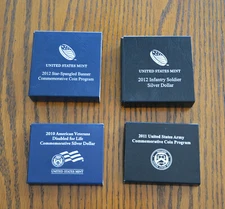 FOUR Proof & BU Silver Half &  Dollar Commemorative Coins Army, Veterans ++