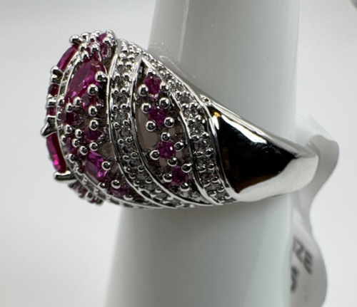 Size 5 Bomb Party July Ring - RG93693 "Infinite Love & Hope" Ruby CZ on Rhodium - Picture 3 of 4