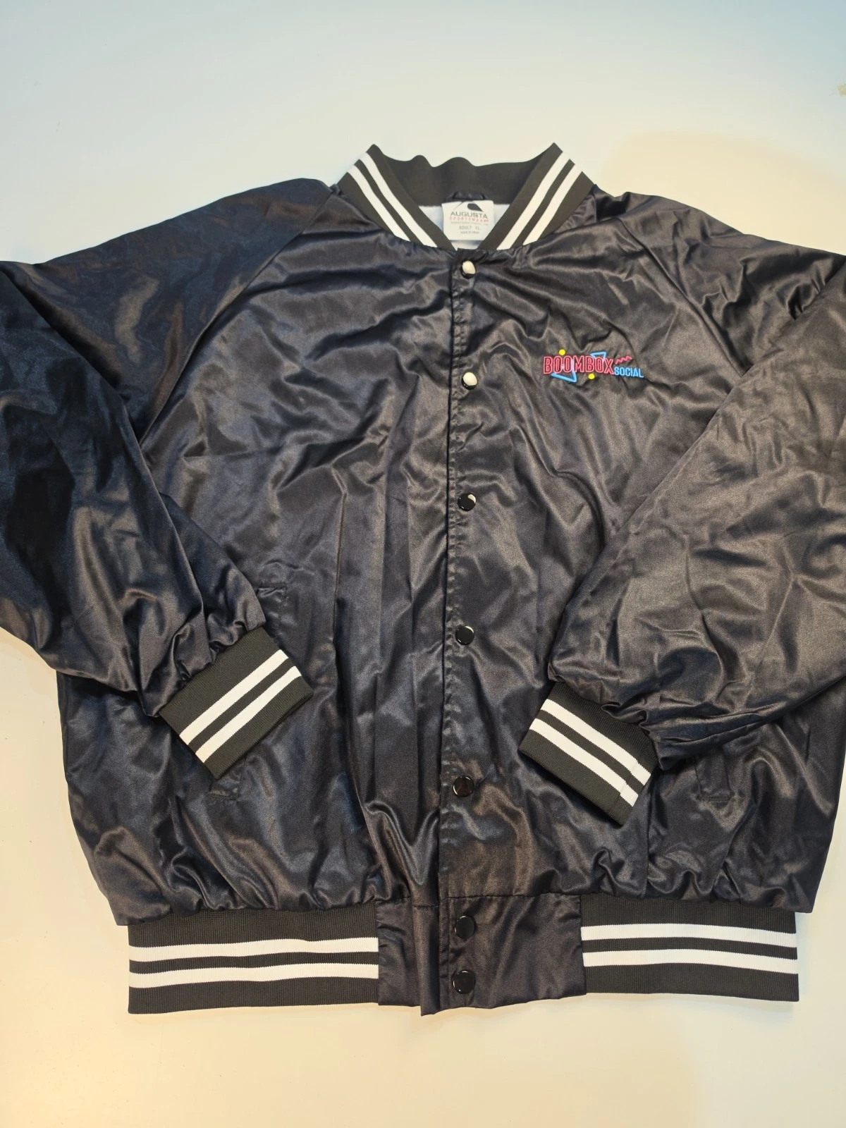 Vtg Augusta Sportswear Satin Baseball Varsity Bomber Jacket Boombox Social - product detail image 2