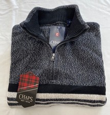 CHAPS Men's Quarter Zip Pullover Size: M, Classic-Fit Sweater Gray/Multicolor.