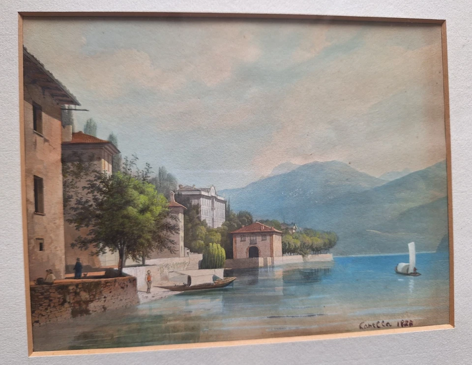 Guiseppe Canella (d.Ältere) 1788-1847 "Paesaggio sul lago" Aquarell - Bild 2 von 4