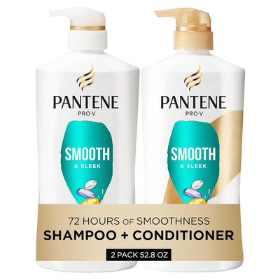 Pantene Shampoo & Conditioner Set, Smooth and Sleek - Frizz Control with Antioxi