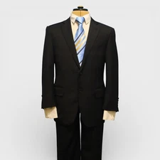 Canali Brown Label 2 Piece Suit 40S Black Pinstripe Wool 2 Button