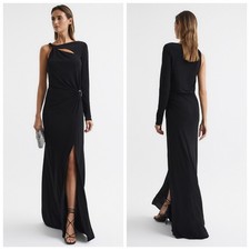 Single Shoulder Long Sleeved Prom Ball Gown with Front Slit Satin Evening Dress