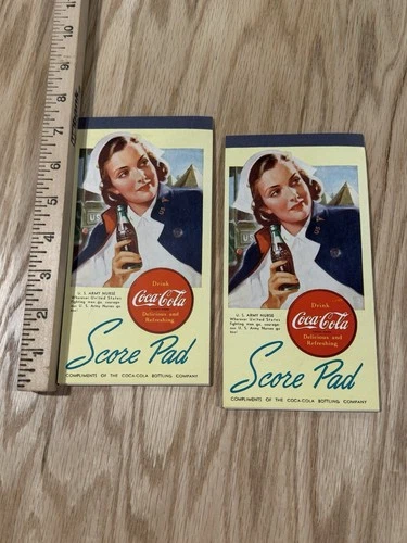 Vintage 1940s CocaCola bridge score pads American Women's US Army Nurse (2 pc)