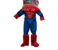 Spiderman Costume Boys Medium 10-12 Suit Gloves Mask Muscle Shoe Covers Kids