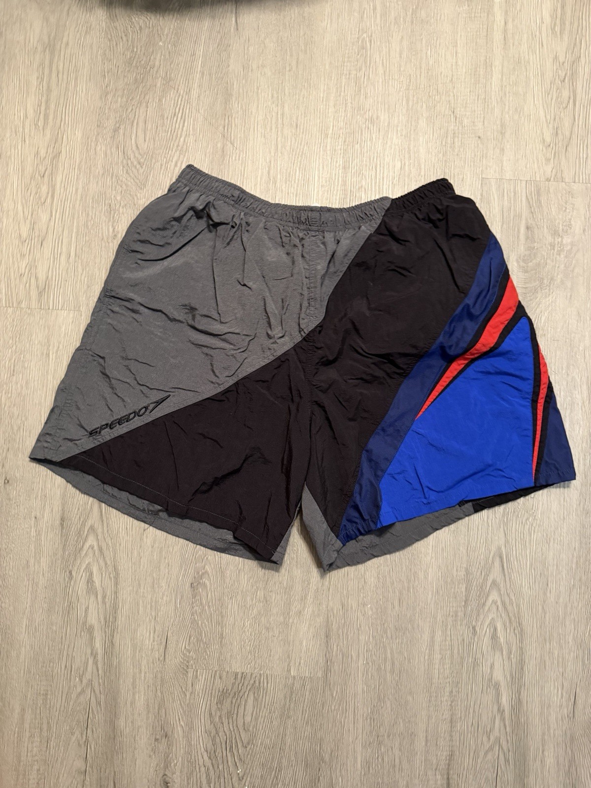 Rare Vintage SPEEDO Spell Out Color Block Mesh Lined Swimming Trunks 90s XL