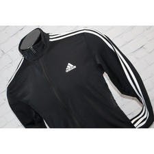 Adidas Track Jacket Men Medium Black Full Zip 3-Stripes Activewear Gym W Pockets