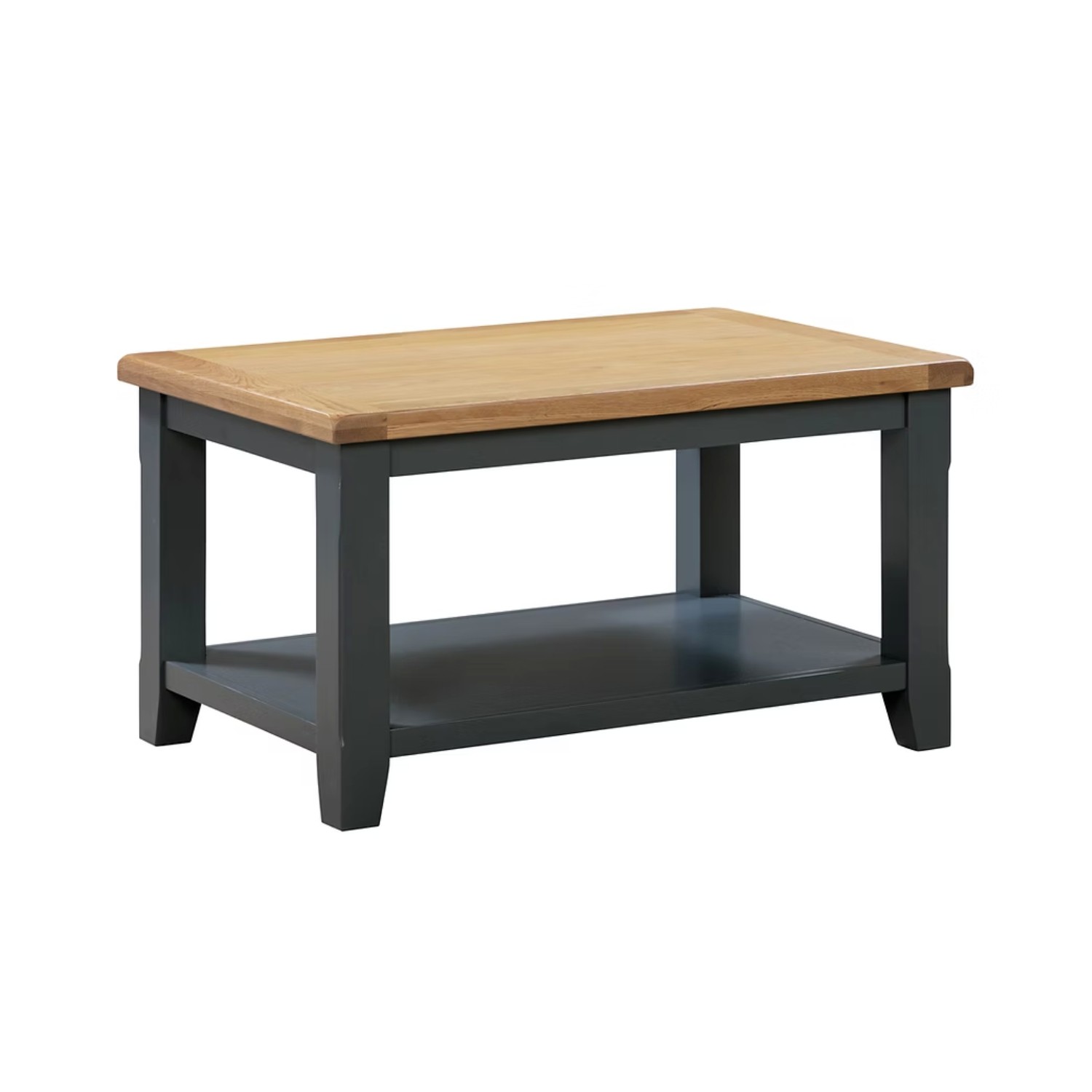 Capri Coffee Table with Shelf Oak Wood Tabletop Solid Hardwood Body Rectangle