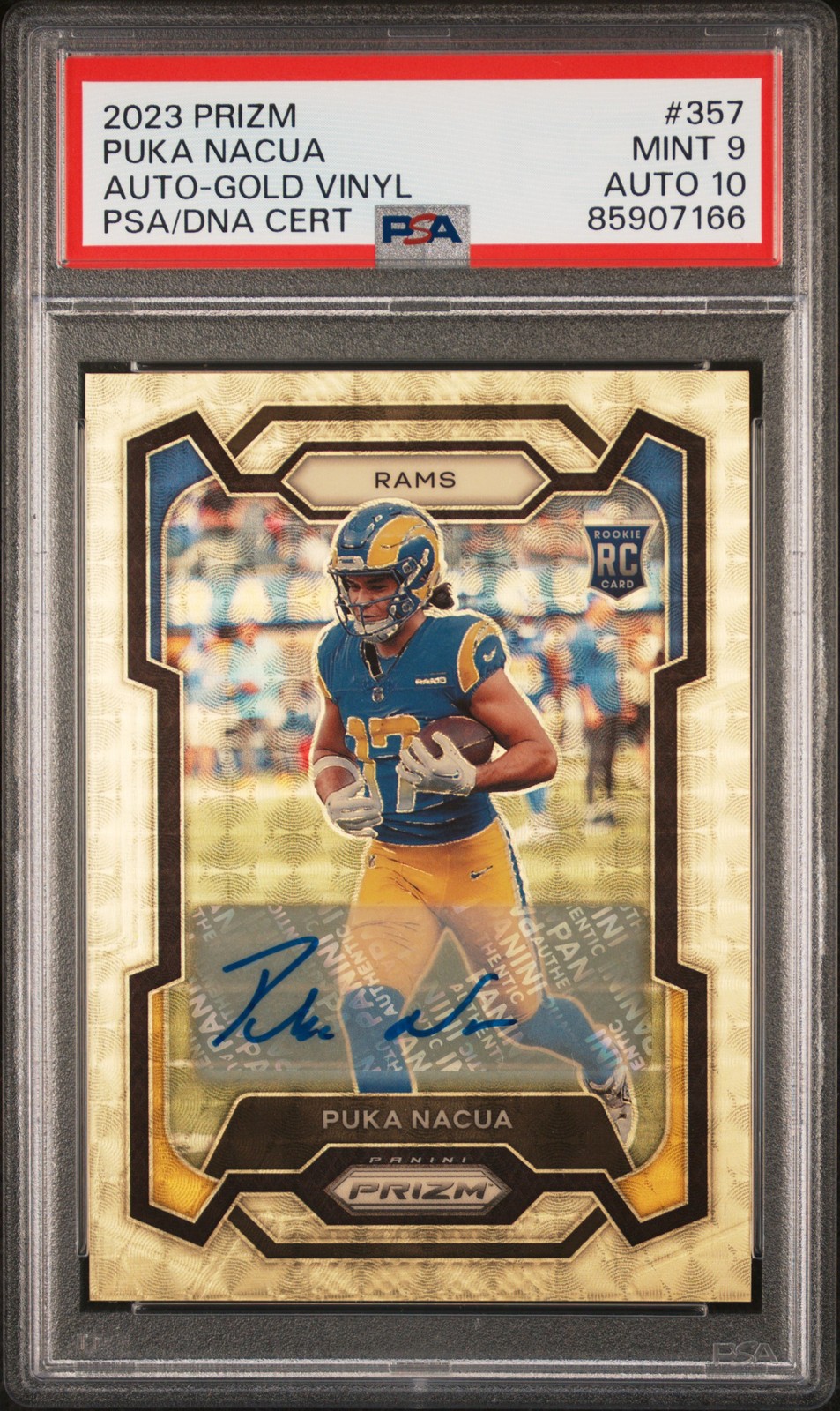 2023 PANINI PRIZM AUTO-GOLD VINYL #357 PUKA NACUA 3/5 PSA 9 AUTO 10