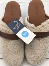 Universal Thread Women's Sherpa Clog Mules Tan Faux Fur Buckle Slides Size 7.5