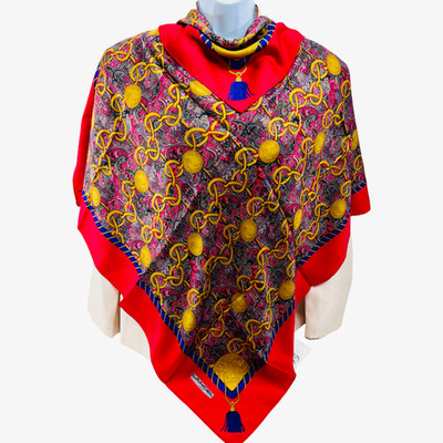 Beautiful  Lancel Paris 100% Silk Satin Scarf 34'' Red Burgendy Gold Paisley (58
