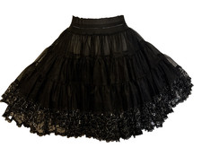 Vintage Black Petticoat Crinoline Square Dance Slip Silver Metallic Lace Hem 1sz