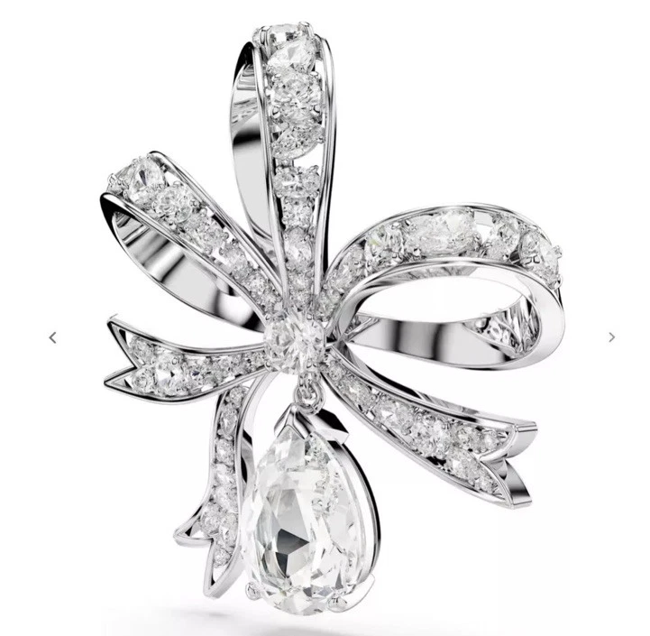 Broche Swarovski zircônia hipérbole, arco, branco, banhado a ródio 5680678 - Imagem 4 de 4