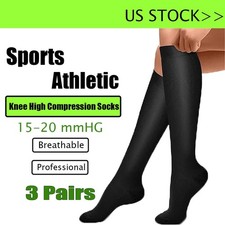 3 PAIRS Compression Socks Wide Calf Plus Size L Knee High 15-20mmHG Sports Socks