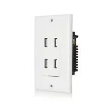 4.8 Amp 4-Port USB Charger Duplex Wall Outlet Receptacle, White