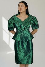Vintage Watters Skirt Suit 10 Emerald Taffeta Holiday Formal Evening Set Fits 6