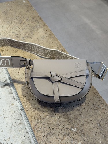 Loewe Gate Mini Bag Sand Beige Leather Wide Strap Crossbody Gold HW