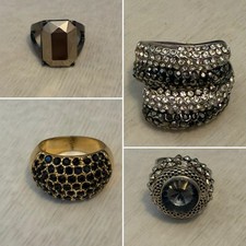 Ladies 4 x Stunning Costume Silver and Black Jewellery Ring size Medium / Large