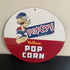 VINTAGE POPEYE POP CORN OIL MOTOR GASOLINE PORCELAIN SIGN