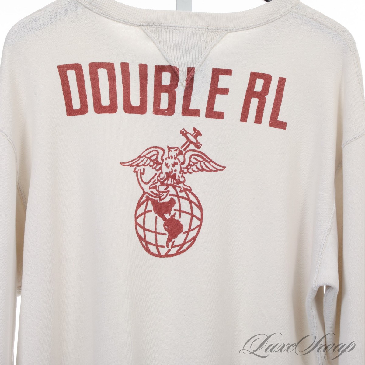 RRL Double RL Ralph Lauren Natural Cream Globe Logo Wings Crewneck 