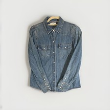 Faded Blue Denim J CREW Snap Front Western St...