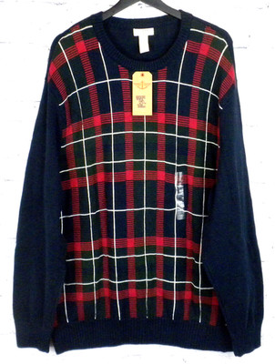 DOCKERS Men's Deep Night Blue, Red & Green Pullover Sweater Size XL