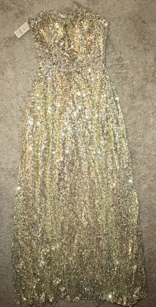 gold dress size 2 Primavera Couture 4192 Size 2,10,16 Gold Sequin Prom Dress Peak Point Pageant Gown Slit Formal 16 / Gold