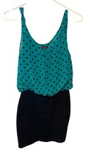 Vintage y2k Body Central Womens Size Medium Blouson Dress Black Green Polka Dot
