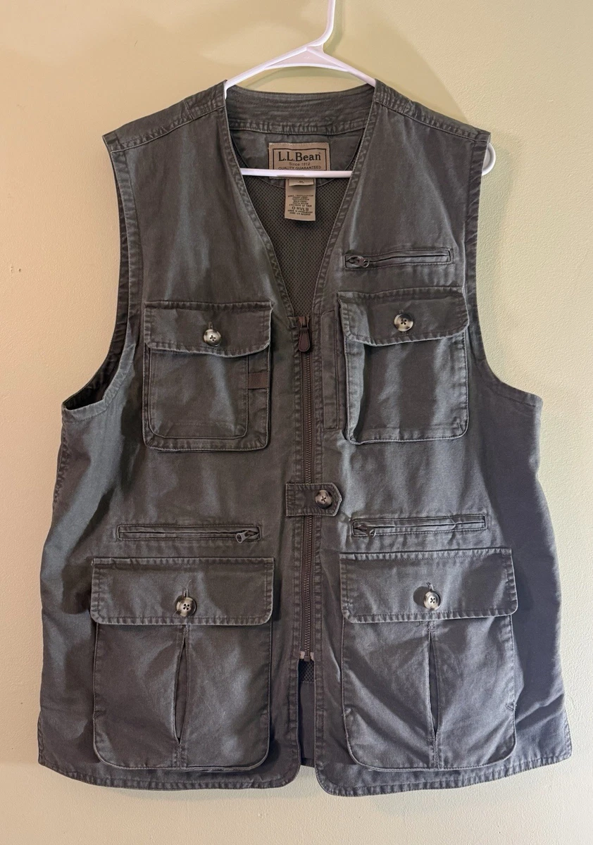Gilet De Pêche L.L.Bean Homme XL - Beige, Multi-poches, Fermeture éclair, Vintage