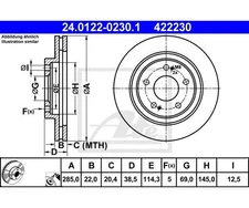 2 pieces brake disc ATE 24.0122-0230.1 for Mitsubishi