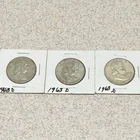 1963-D 90% Silver Franklin Half Dollar Lot of 3 Circulated Denver Mint