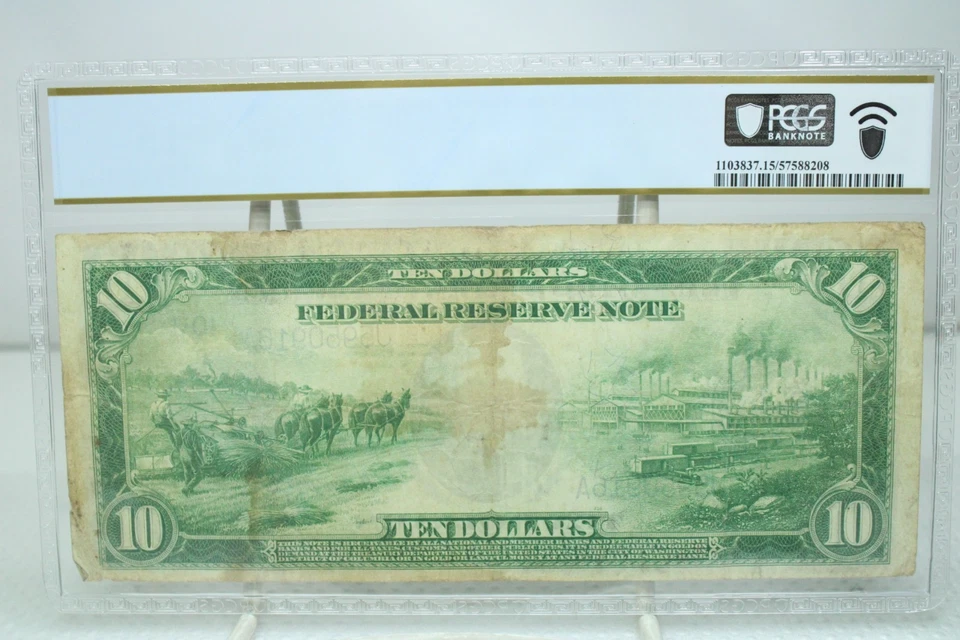 1914 $10 Federal Reserve Note Kansas City Fr#940 PCGS 15 #0916 - Image 2 of 2
