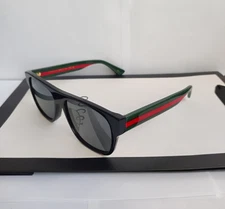 Authentic Gucci GG0340S BLACK FRONT BLACK/GREEN/RED STRIPE Gray LENS Sunglasses
