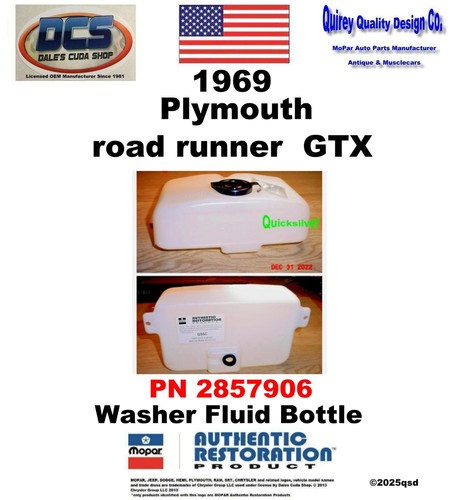 1969 Plymouth road runner GTX Washer Fluid Bottle WHITE 2857906 NEW MoPar USA