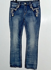 Grace in LA Women  s Bootcut Jeans Blue Medium Wash Embroidered Accents 32