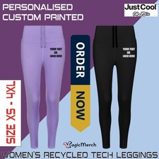 Printed Custom Text Just Cool AWDis Women’s Recycled Tech Leggings Gym Yoga