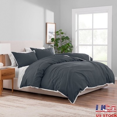 Luxurious Linen Cotton Duvet Cover Set 3 Piece W/ Shams Machine Washable Cozy US